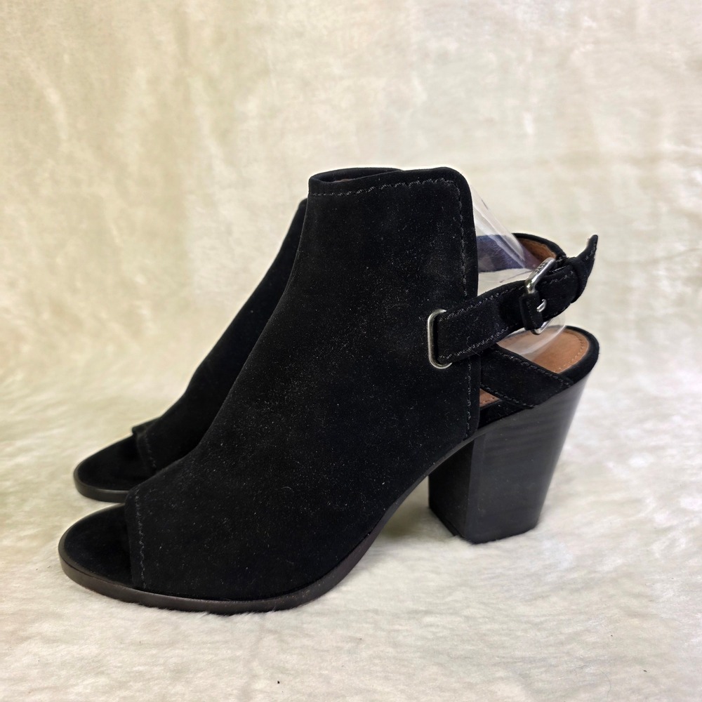 Frye Suede Peep Toe Slingback Booties Black Block Heel Women 10M Excellent